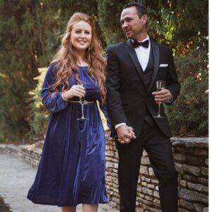 LuLaRoe Elegant Eve Ribbed Long Sleeve Dress Modest Party Sz S Blue #66K